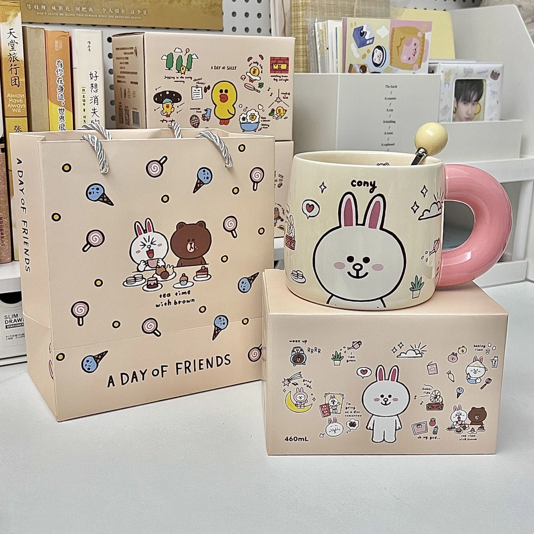 可爱布朗熊陶瓷马克杯送闺蜜的生日礼物女生实用伴手礼儿童礼盒装