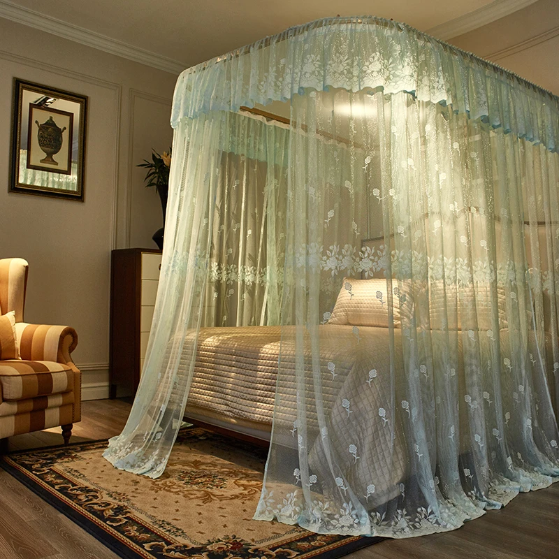 高端大气家用卧室导轨提花蚊帐三开门落地式蚊帐-1.8米