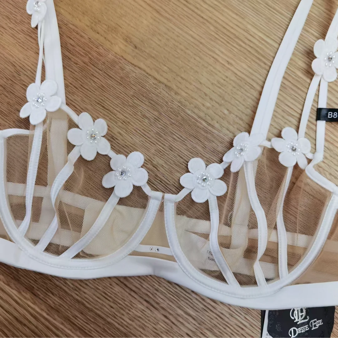 单层薄款大胸显小花朵有钢圈内衣180026