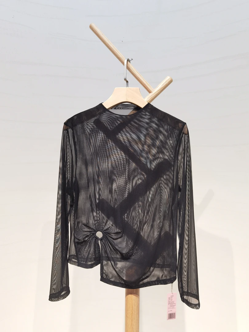 女士纱衣内搭上衣530191蕾丝薄款长袖短款