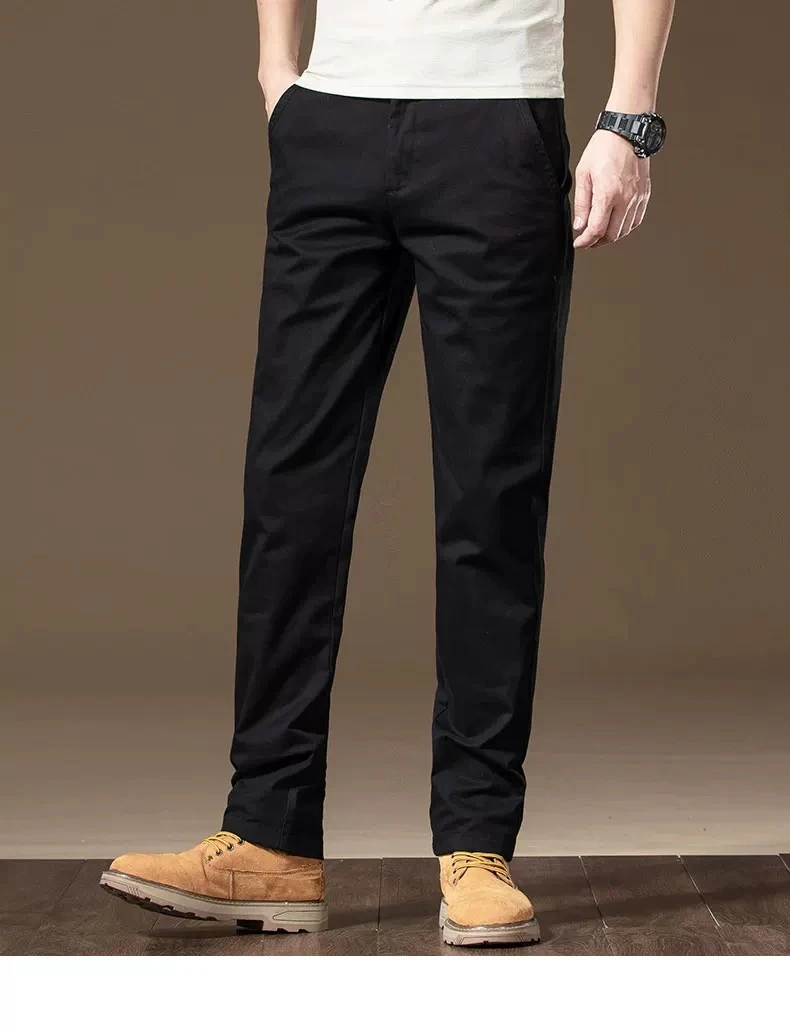 11-001男士弹力宽松百搭直筒时尚秋冬厚裤子经典纯色爸爸裤子