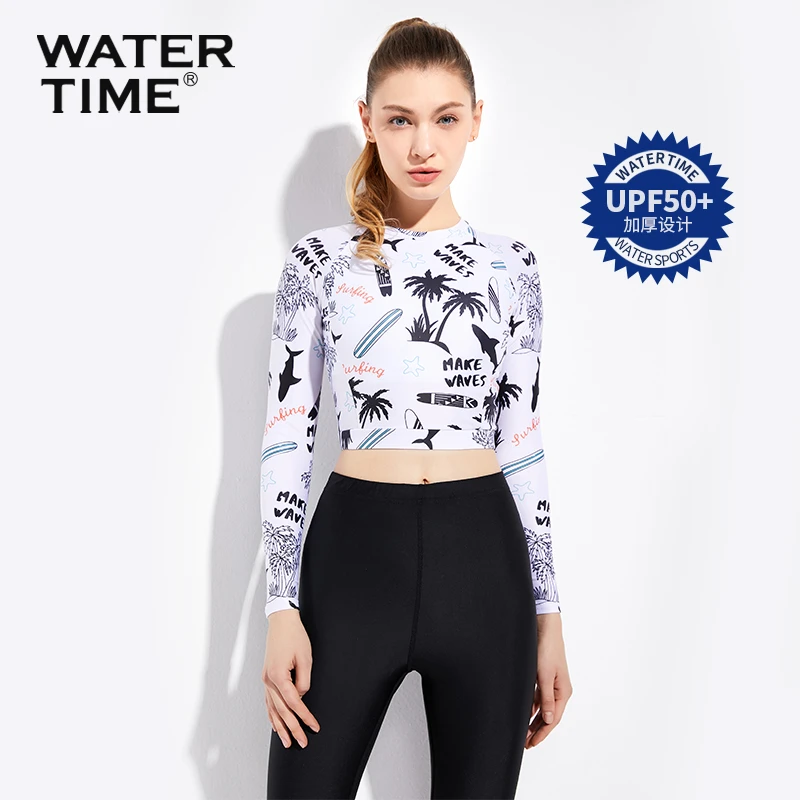 WaterTime游泳衣女分体式两件套保守防晒浮潜冲浪长袖长泳装女