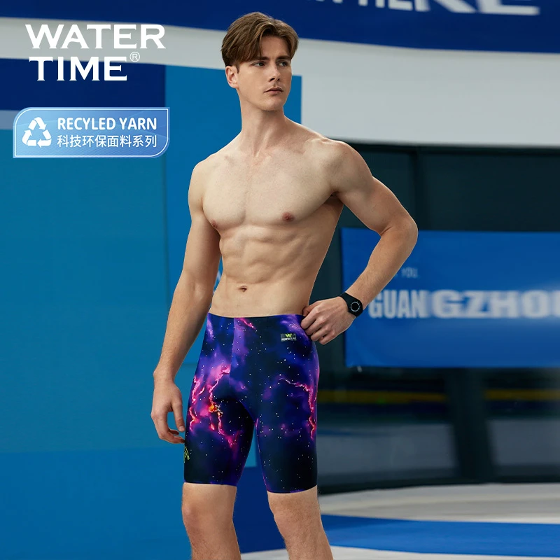 WaterTime泳裤男专业竞速训练装备防尴尬速干五分大码游泳裤男士
