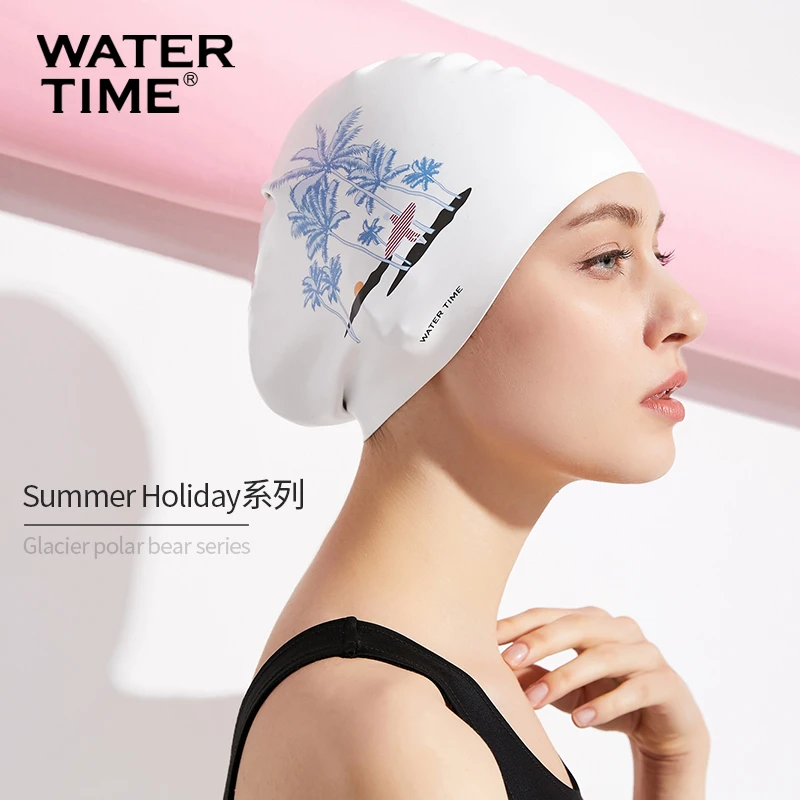 WaterTime游泳帽女防水加大舒适不勒头长发专用时尚大号护耳高弹