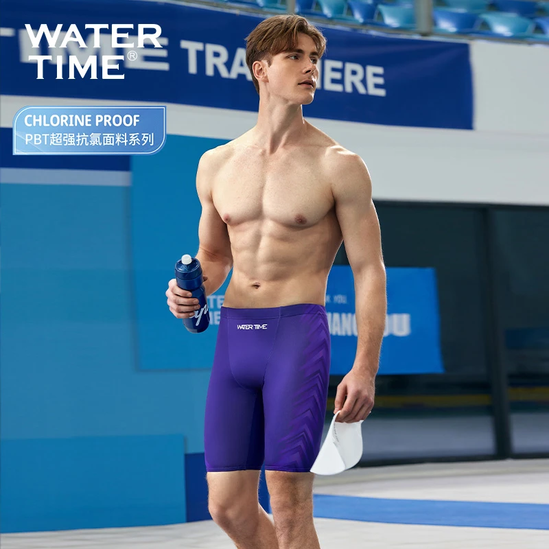 WaterTime泳裤男防尴尬速干专业训练时尚运动五分游泳裤男士装备