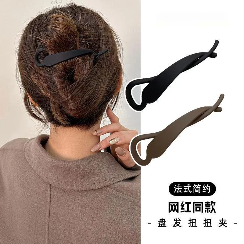 简约磨砂一字发夹青蛙扣女夏季后脑勺扭扭夹发卡2023新款轻奢高级