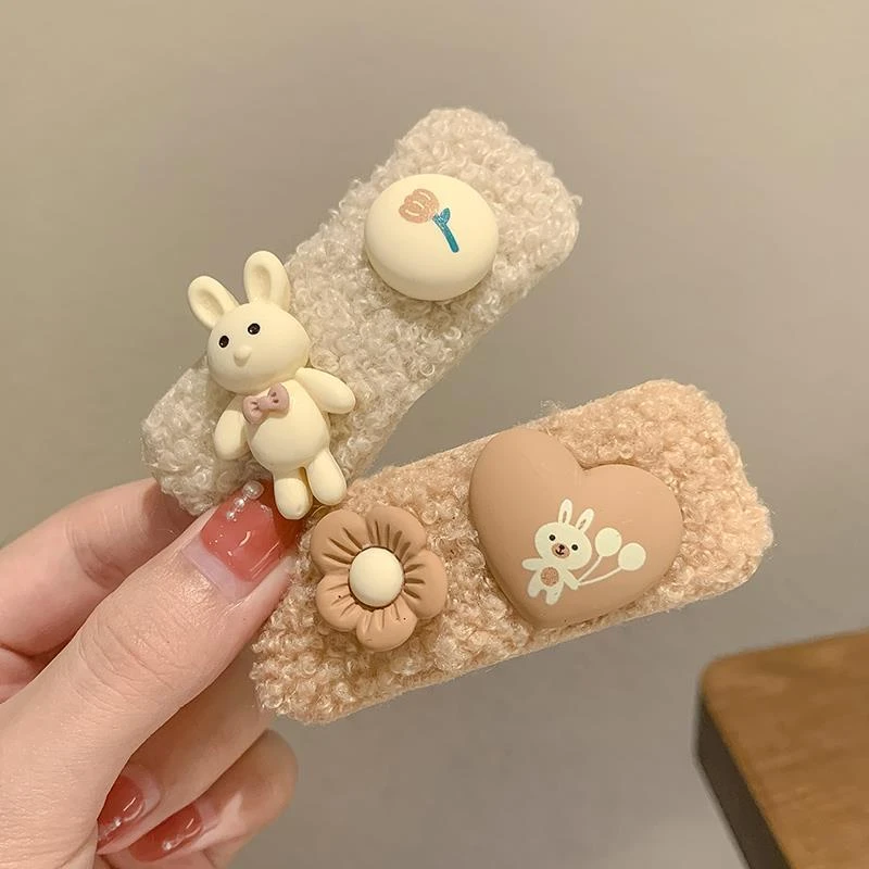 可爱毛绒边夹小熊卡通发卡子网红简约夹子少女后脑勺发夹BB夹头饰