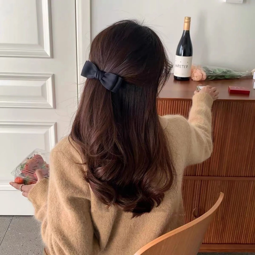 蝴蝶结小发夹女后脑勺盘发弹簧一字夹高级感缎面发卡头发夹子头饰