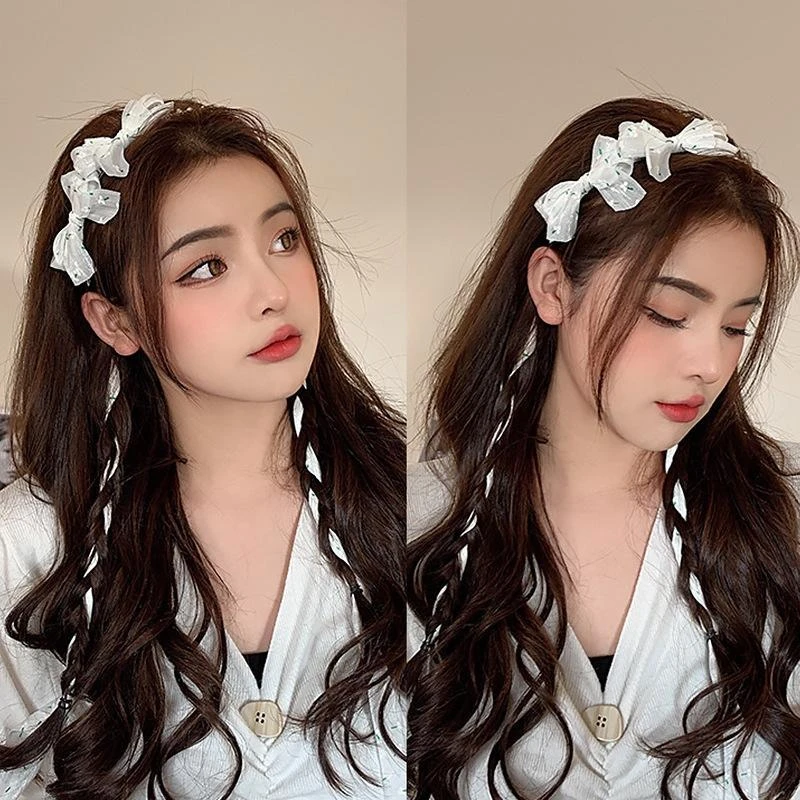 白色蝴蝶结发箍蕾丝飘带头箍发带女绑发发卡夏季森系头饰超仙