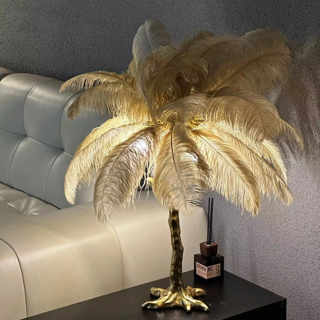 【鸵鸟毛台灯】床头灯创意时尚网红轻奢羽毛灯台灯家用卧室