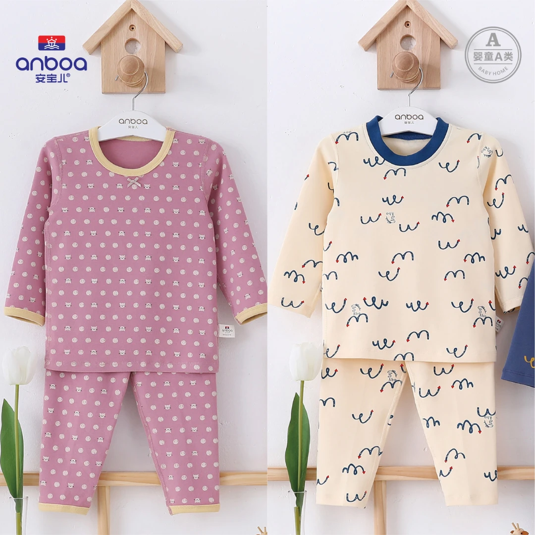 anbaoer/安宝儿纯棉300g加厚保暖打底套装男童女童秋衣套装内衣套