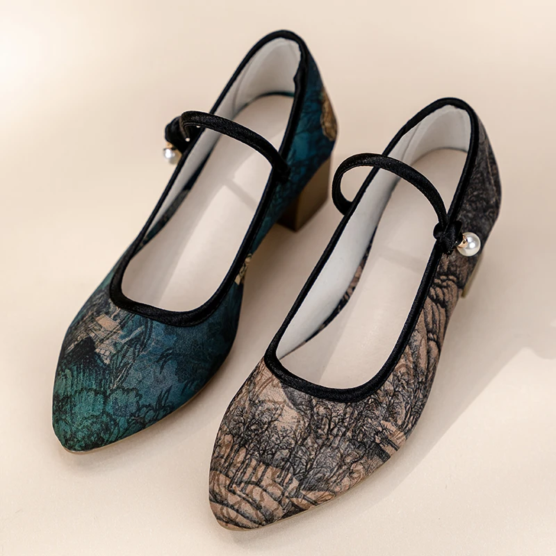 原创单鞋浅口旗袍民族风新中式古风汉服绑带鞋复古夏季布鞋软底