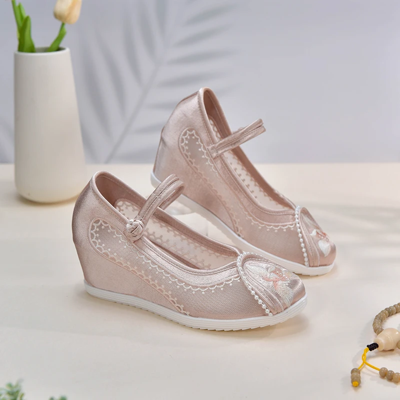 夏季新款中国风网纱坡跟鞋透气百搭民族风老北京古风布鞋809-301