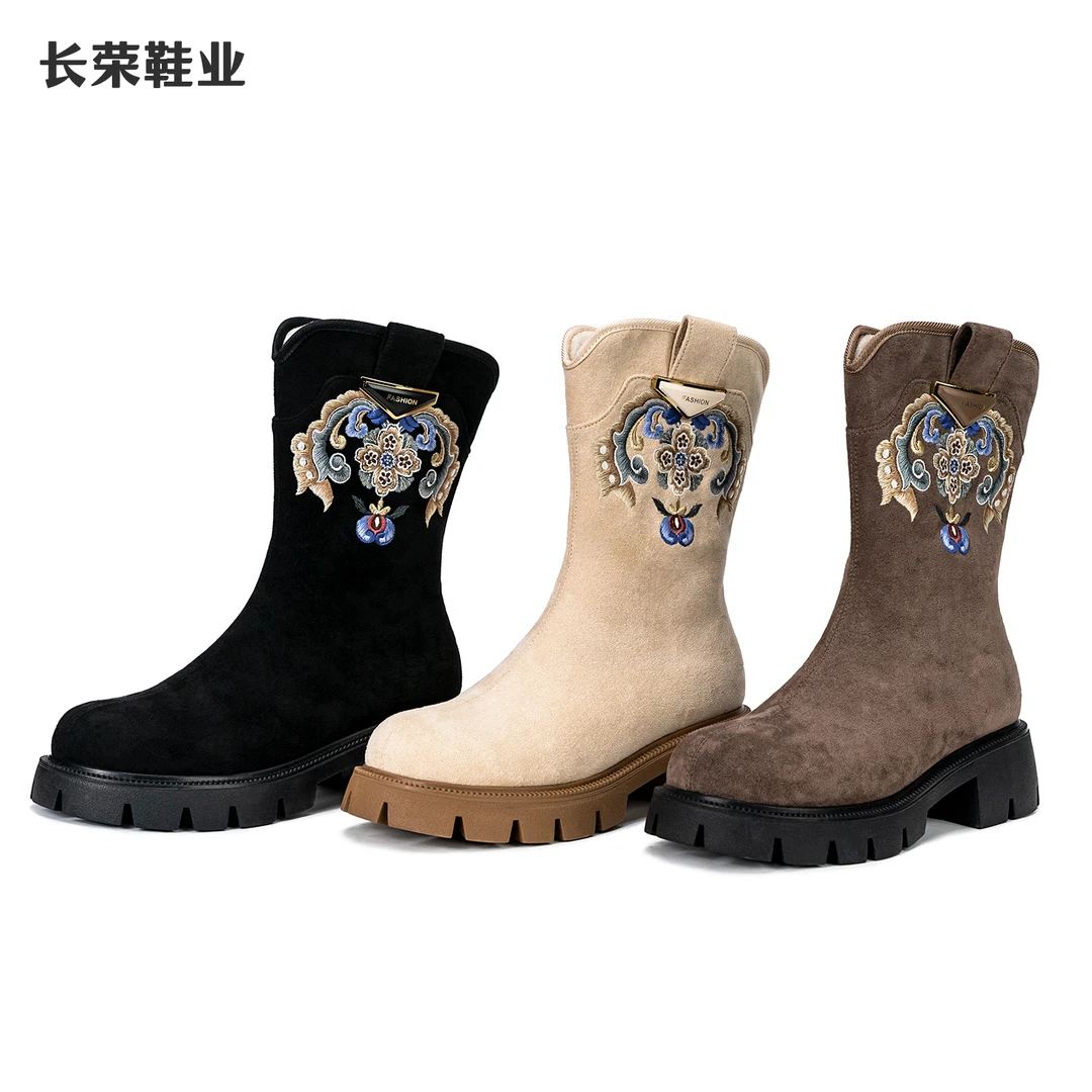 新款中筒手工刺绣立体装饰国风高靴中国风绣花布鞋女DB2829-7
