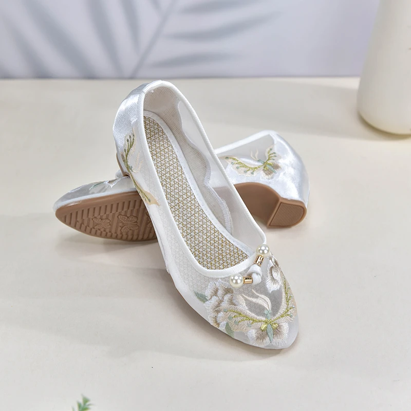 夏季古风民族风网纱蕾丝尖头透气低帮国风凉鞋绣花旗袍鞋526-141