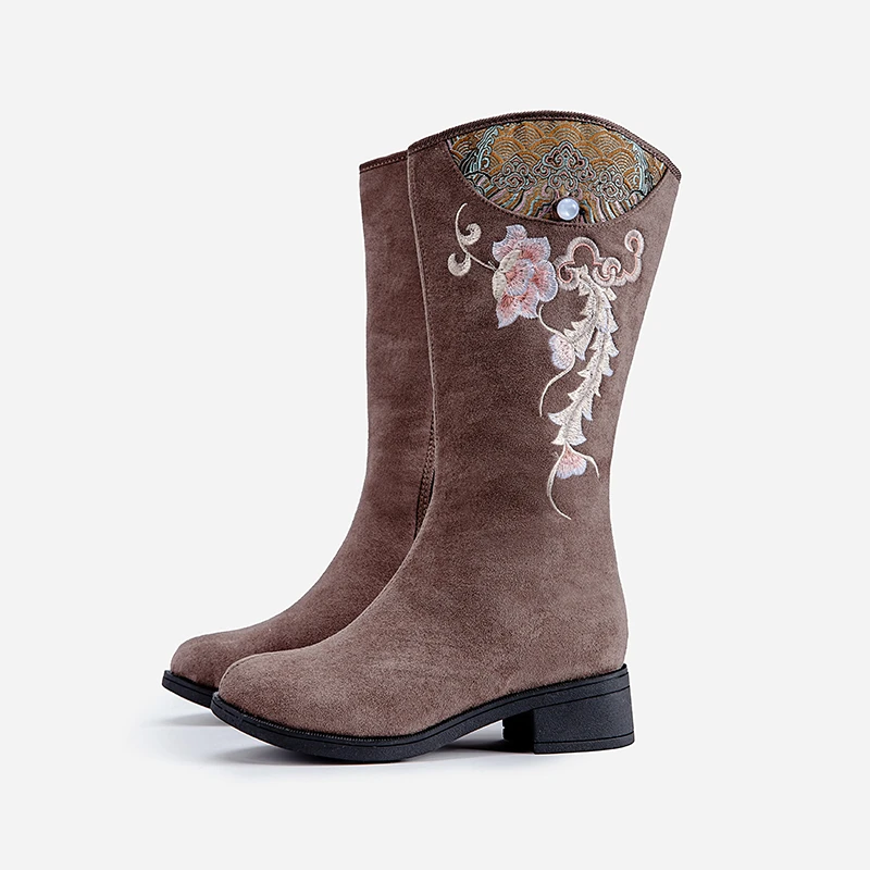 新款高筒手工刺绣立体装饰国风高靴中国风绣花布鞋女223-66