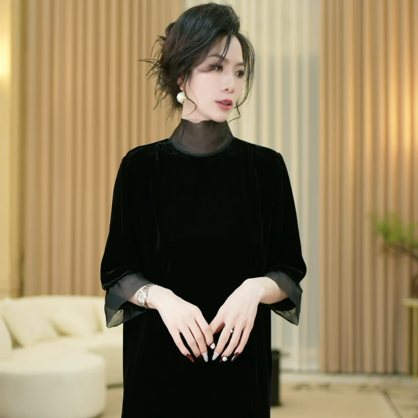 宝儿姐LEMONDISIN2024年法式高端秋冬优雅长款高档连衣裙时尚气质