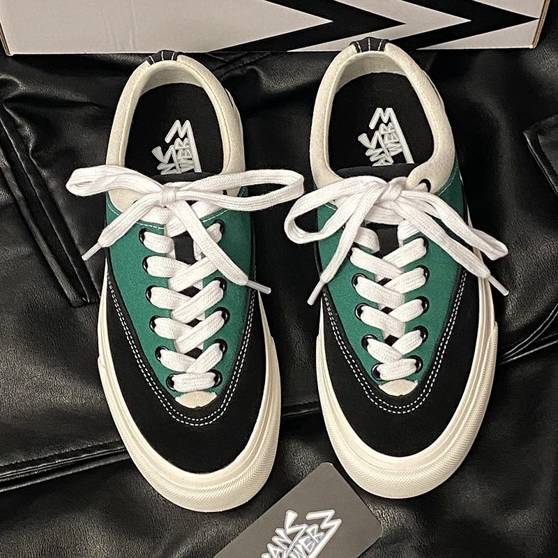 WANSWER/顽尔新款黑绿麂皮男女学生运动透气帆布滑板鞋国潮运动鞋