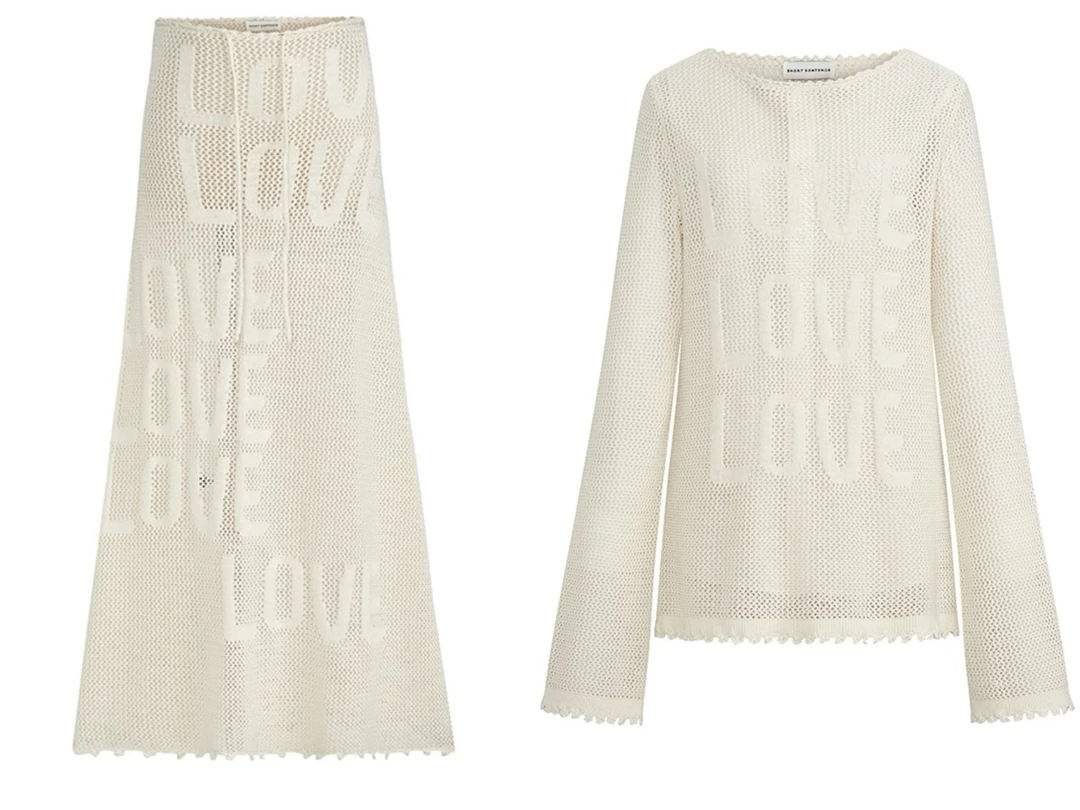【现货SS】24SS新品LOVE提花镂空米白色度假风A字针织半裙