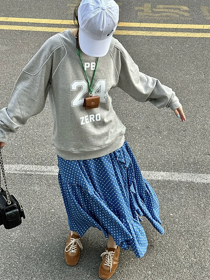 现货PB24秋冬圆领套头插肩袖运动休闲宽松长袖卫衣廓型