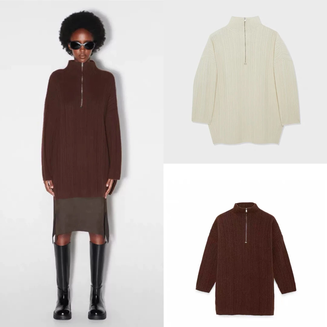 【清货】百搭IM 24秋冬新款 正品 立领中长款开衩毛衣