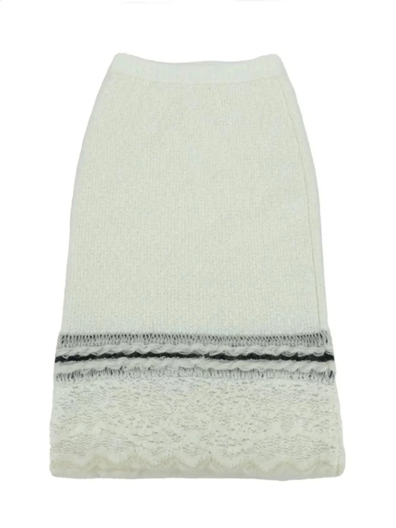 【半裙现货】2024新款秋冬海军风蕾丝拼接毛织半裙女