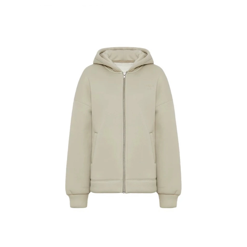 【现货】RARELY 燕麦色羊羔绒内里空气层连帽外套卫衣拉链加绒