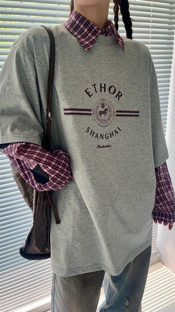 【特。现货】ETH灰色 24秋冬新款 印花短袖宽松高级 T恤设计师