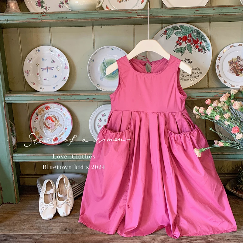 2024夏“乌梅子酱”韩版女童无袖纯色连衣裙T8205 25