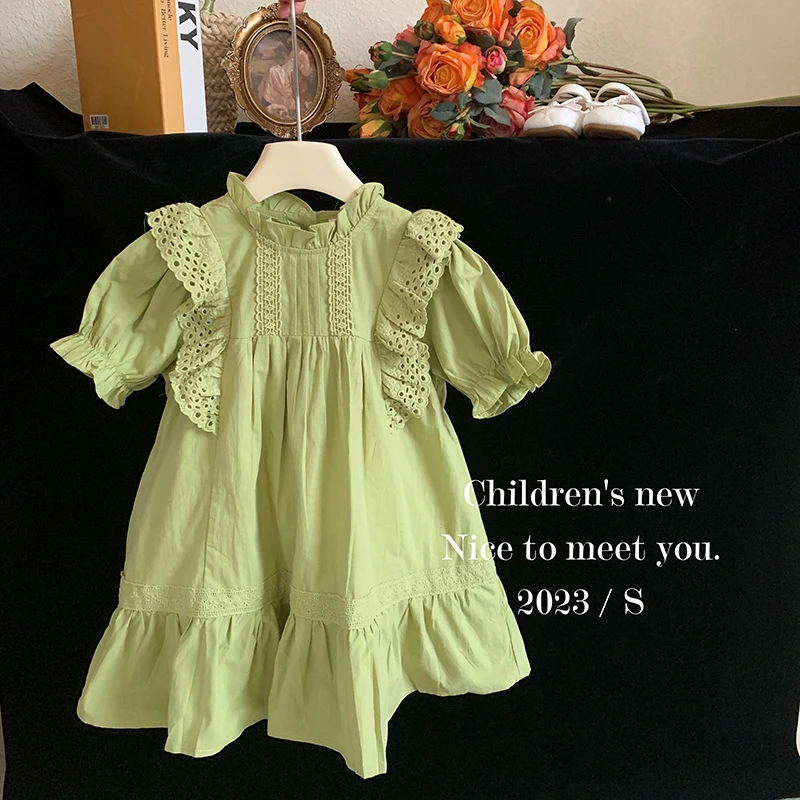 2023洋气甜美蕾丝花边泡泡袖裙子儿童可爱韩系童装 YN23016 19‘9