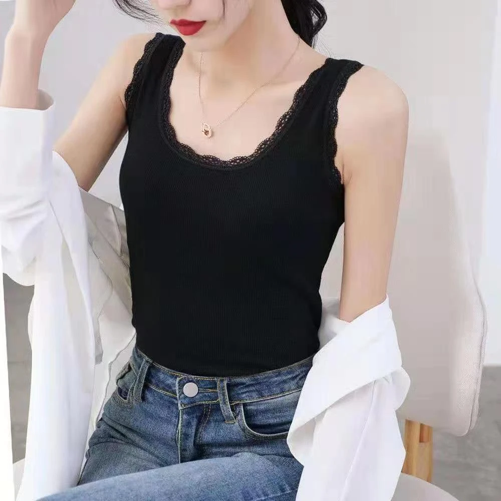 蕾丝吊带背心螺纹棉大码190斤外穿时尚夏季女背心打底衫内搭上衣