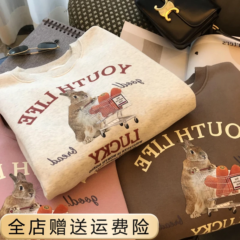 【13.9】早秋小众别致圆领卫衣女2023新款百搭薄款外穿套头上衣情侣