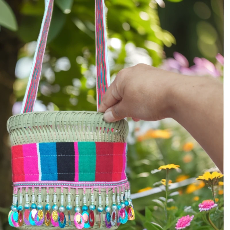 背篓优质加密手工家用独龙族服装怒族服装配件特色竹编背罗