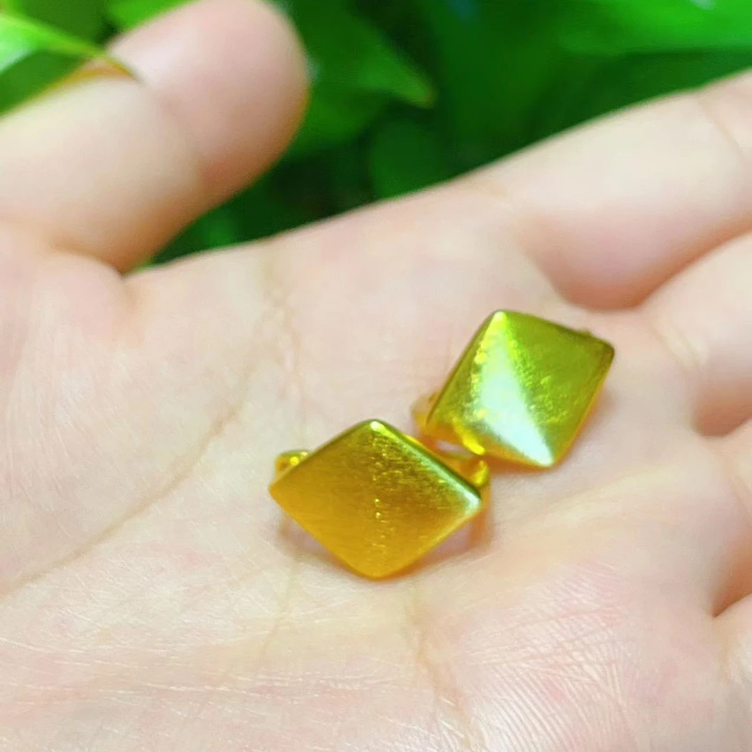 铜合金耳饰 复古流金岁月菱形耳环几何图形鎏金.