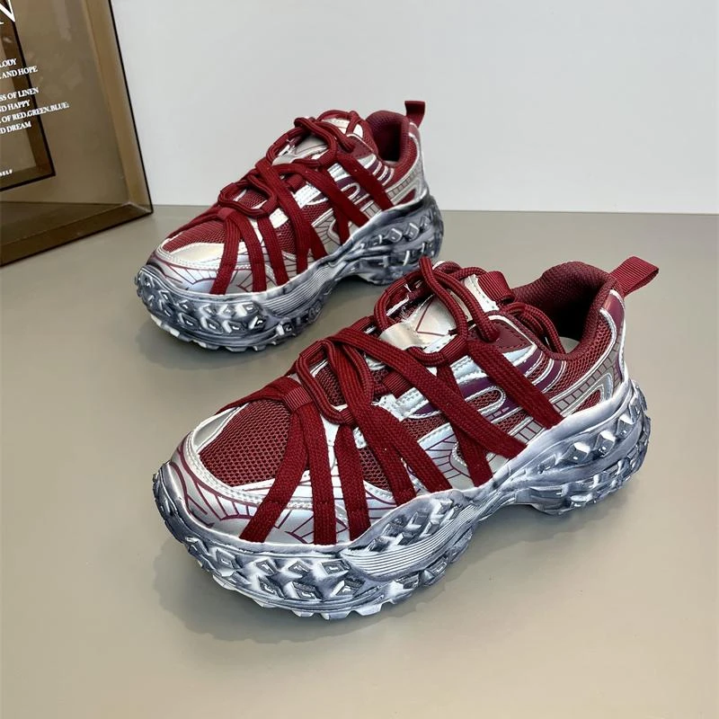 欧洲站2024秋季新款安哥拉红老爹鞋女厚底小众复古做旧擦色休闲鞋