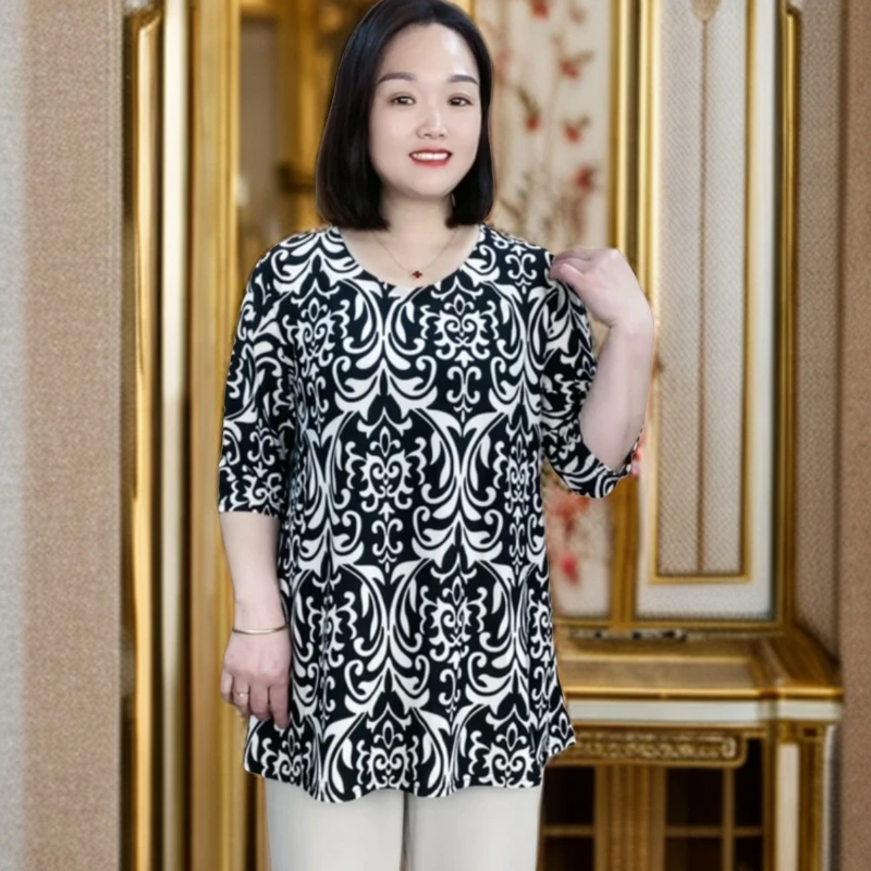 2024年新款大码女装100到240洋气遮肉显廋中老年妈妈装夏透气面料