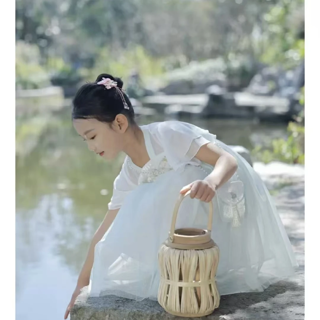 巴撤柜童装女童夏季网纱汉服连衣裙公主裙国风甜美连衣裙女童1013