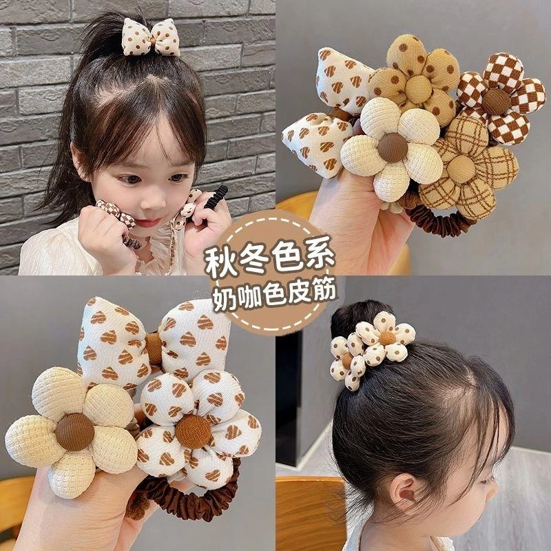 儿童奶咖色头绳布艺花朵发圈发绳女童不伤发皮筋头饰女孩发饰新款