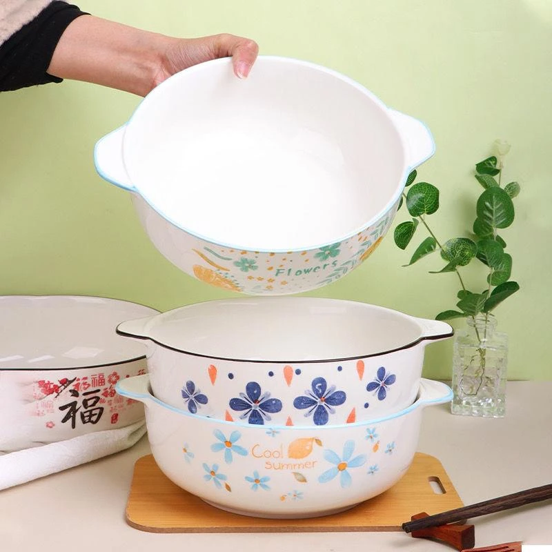 陶瓷防烫双耳汤碗大号家用新款创意餐具沙拉泡面碗酸菜鱼大好汤碗