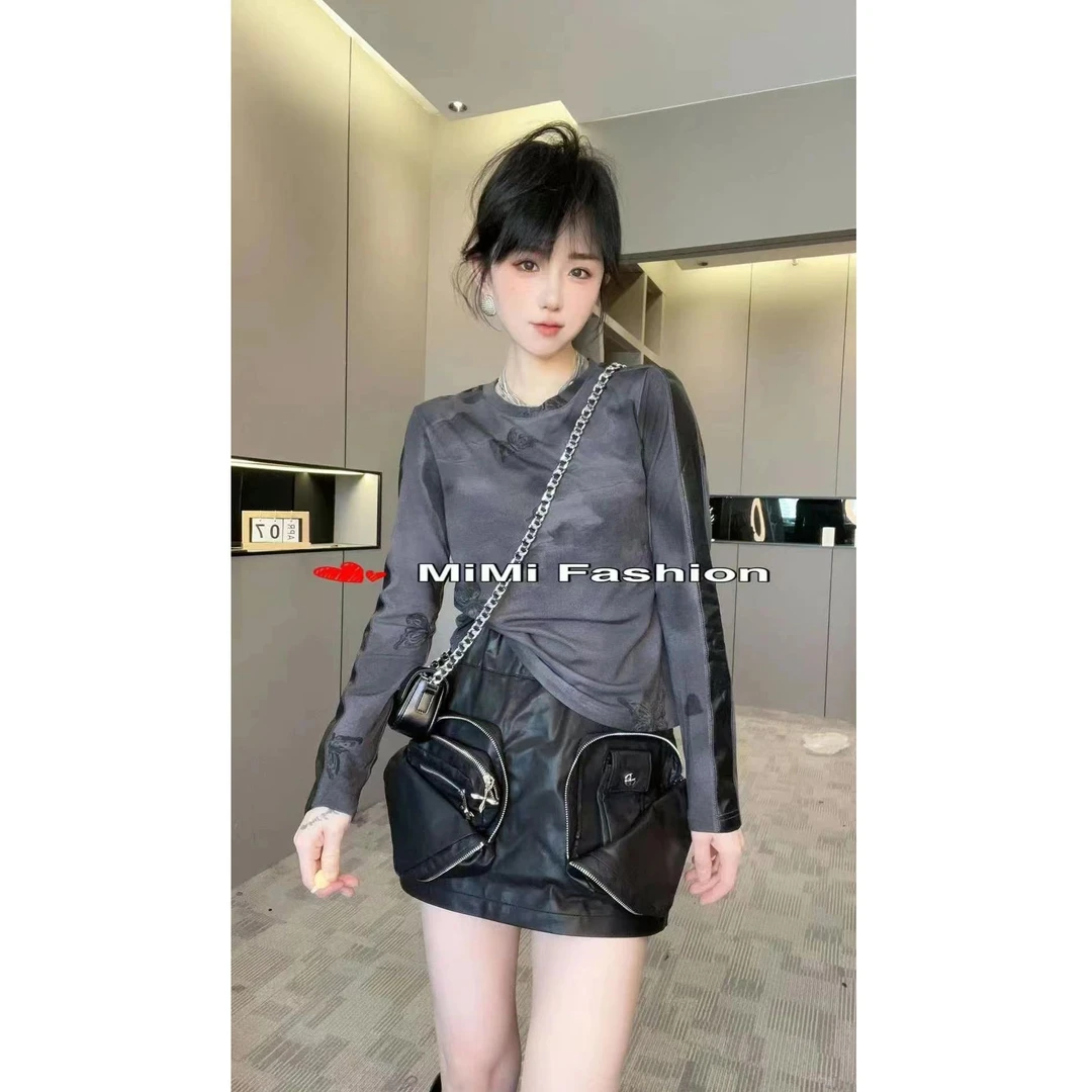 KIKI严选：T265-LD家欧洲站南油秋季新款袖子拼皮晕染蝴蝶T恤