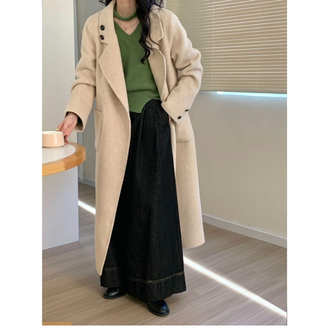 KIKI严选：720-AW家欧洲站南油西装领口纽扣双面毛大衣外套