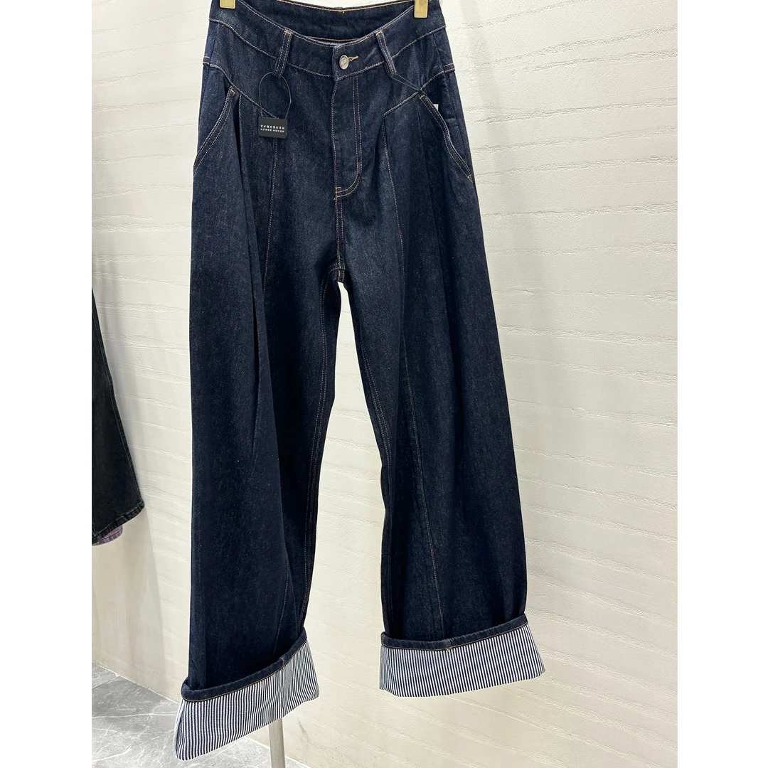 KIKI严选：9305-欧货南油秋季新款韩系小众宽松直筒卷边牛仔裤