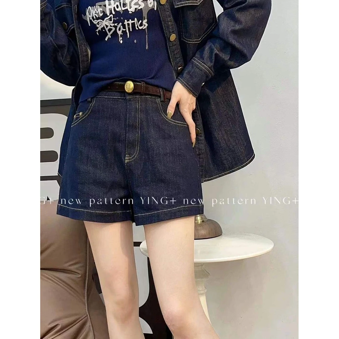 KIKI严选：91183-YFX家欧洲站南油秋季新款丝绒口袋A字牛仔短裤