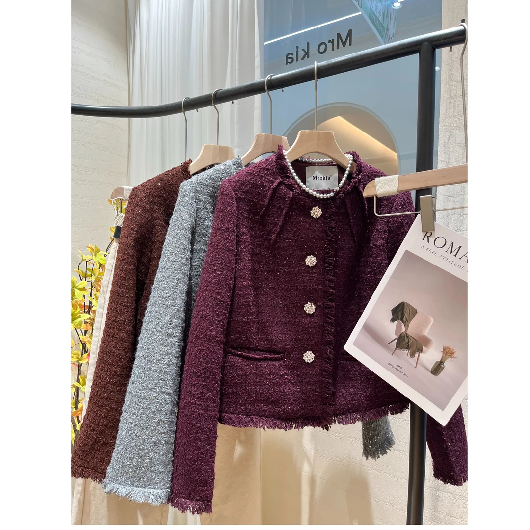 KIKI严选：24077-沐卡家欧货原创设计流苏边粗花呢小香风外套