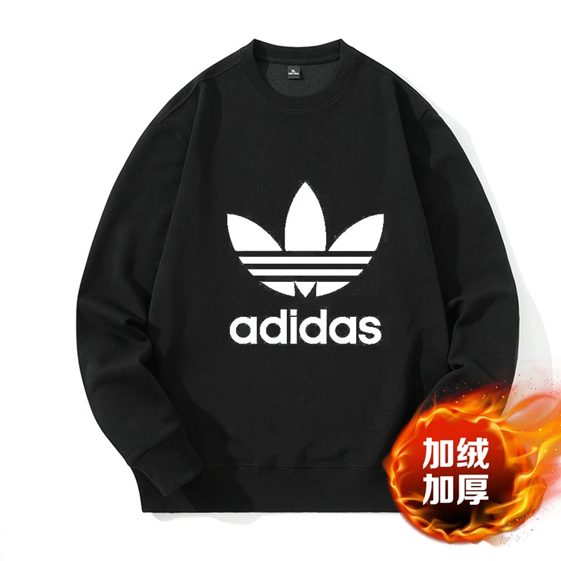 准新品  秋冬时尚加绒加厚卫衣潮牌运动休闲圆领百搭情侣099