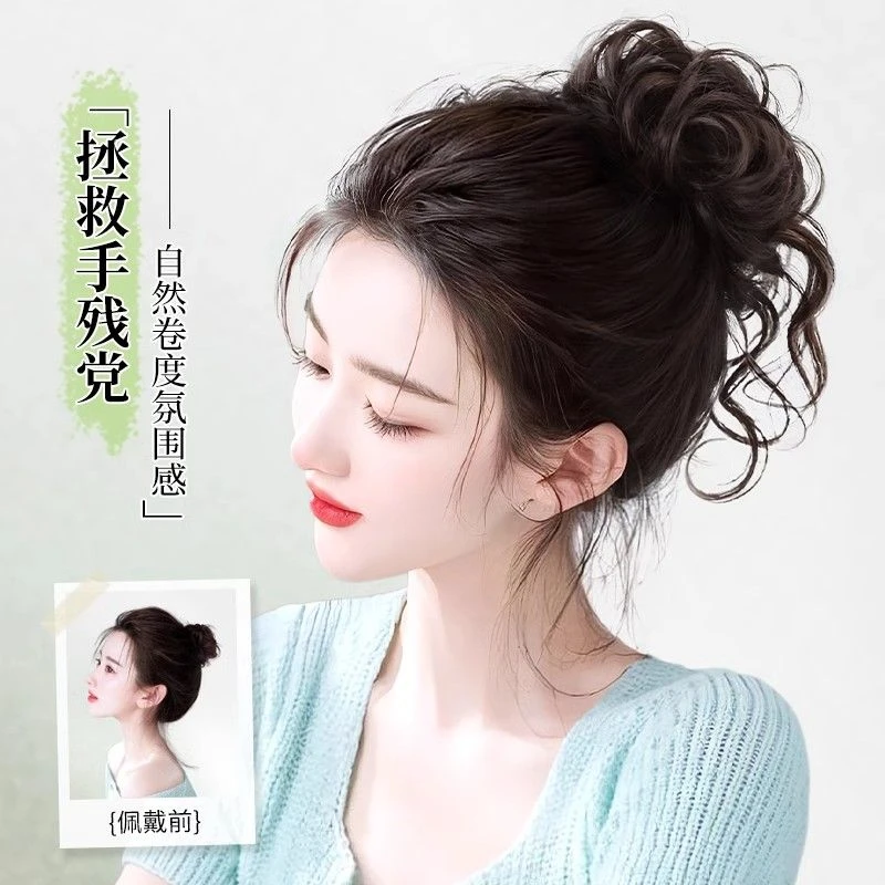 氛围感丸子头女花苞龙须丸子头自然蓬松懒人盘发必备神器花苞发圈