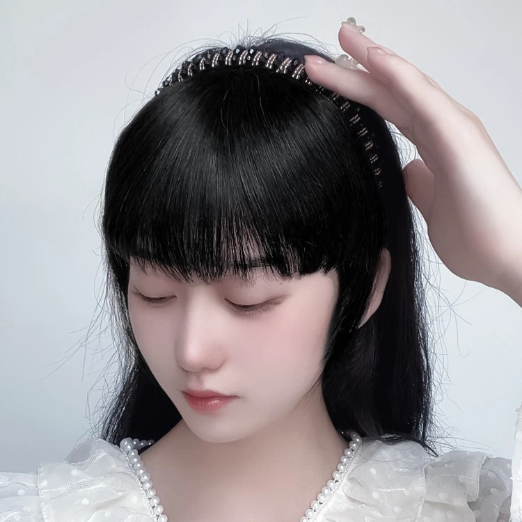 发箍刘海一体真发女自然前额遮白发神器薄款无痕防滑鱼骨辫假刘海