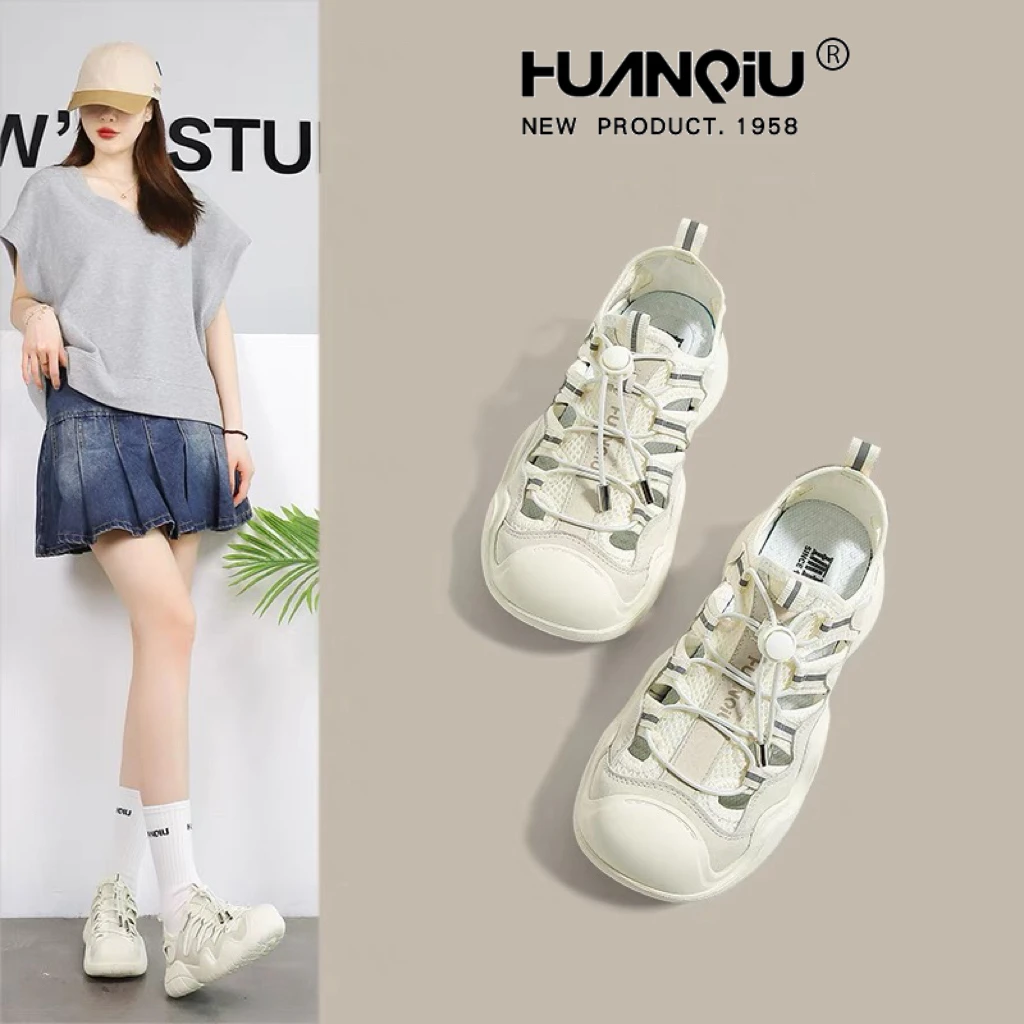 环球镂空透气厚底米色罗马凉鞋女2025年夏季大头丑萌鞋百搭溯溪鞋