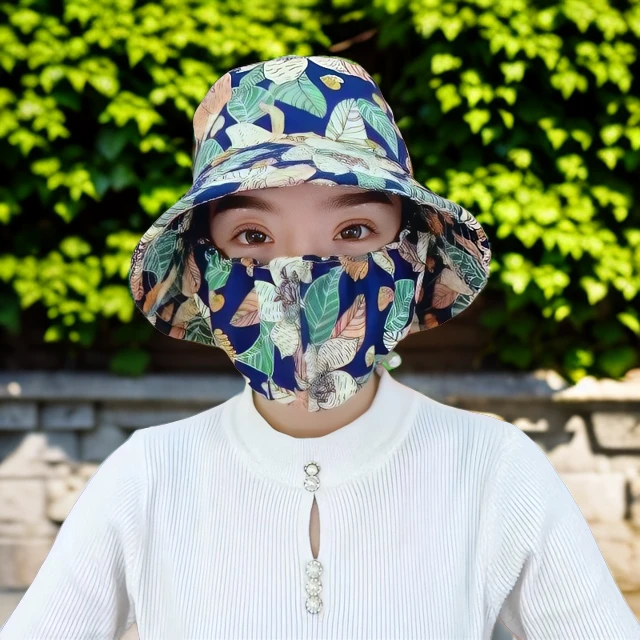 碎花帽子防晒口罩帽子夏季女防晒遮阳帽遮脸防紫外线太阳采茶帽
