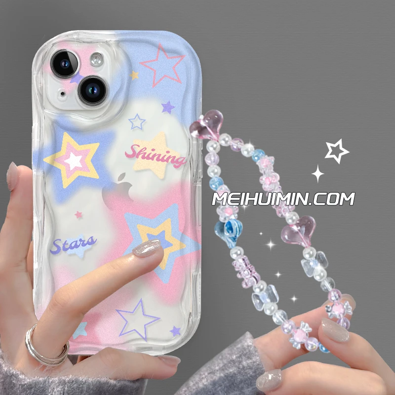 【奶油框硅胶壳】粉蓝星星手机壳适用于安卓苹果15硅胶15pro